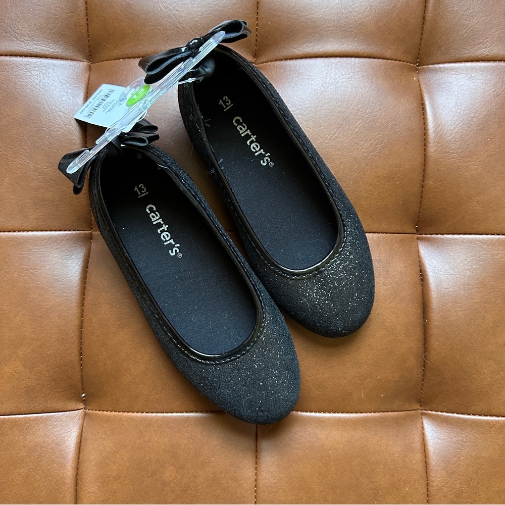 NWT Girls Black Glitter Flats 13